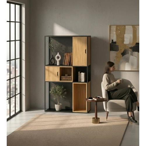 REGAŁ NA KSIĄŻKI METALOWE DREWNO LITE DĄB JESION OLCHA RNK-158